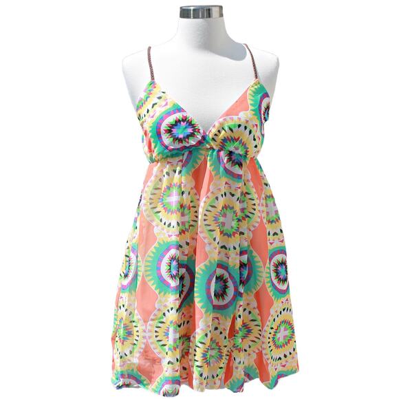 Ocean Drive Baby Doll Slip Dress Barbiecore Multicolor Chiffon Size Small - Picture 1 of 15